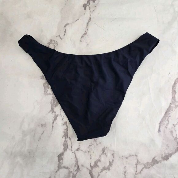 J Crew Swim Bottom Blue Curved Waist Bikini High Cut Cheeky Mid Navy - Picture 5 of 10